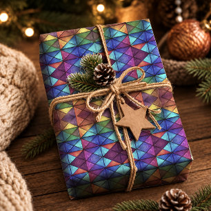 Elegant Colourful Diamond Stained Glass Mosaic Art Wrapping Paper