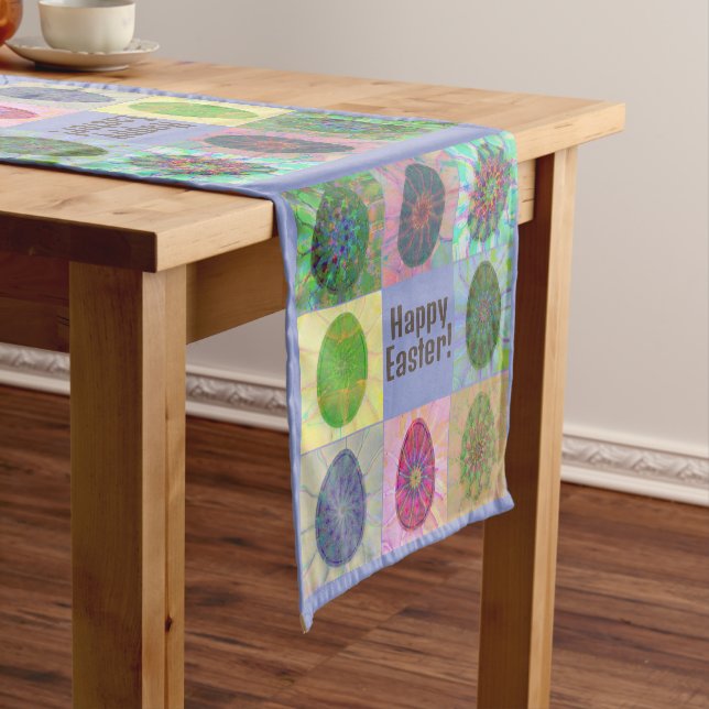 Elegant Colourful Eggs Abstract Art Easter Short Table Runner (In Situ)