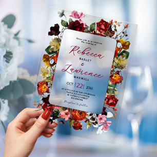 Elegant Colourful Fall Floral Acrylic Wedding Invitations
