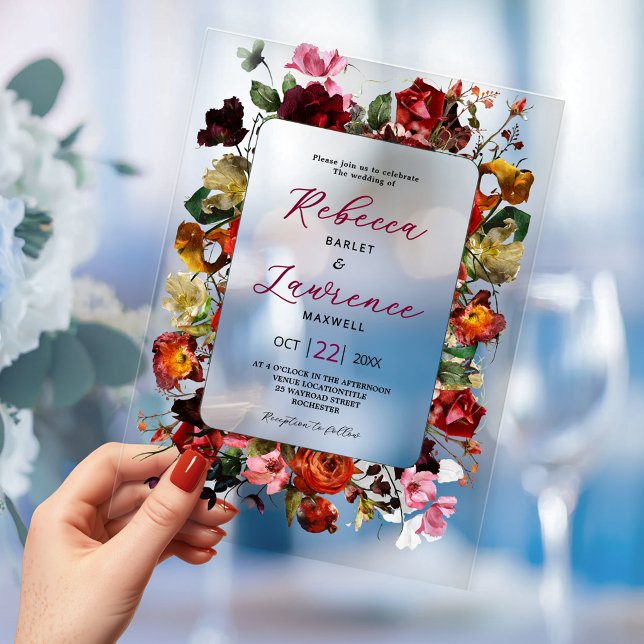 Elegant Colourful Fall Floral Acrylic Wedding Invitations (Creator Uploaded)