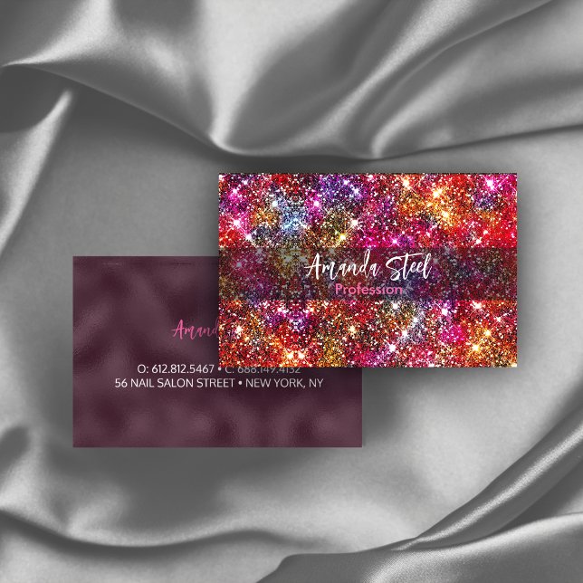 Elegant colourful faux Glitter monogram Business Card (Creator Uploaded)