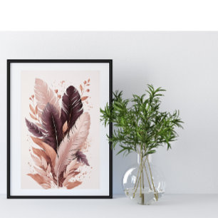 Elegant Colourful Feathers Watercolor Botanical Ar Poster