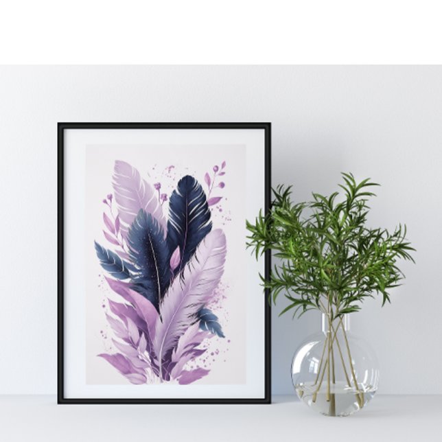 Elegant Colourful Feathers Watercolor Botanical Ar Poster (Creator Uploaded)