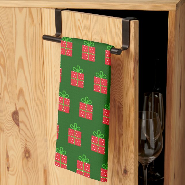 Elegant Colourful Festive Red Christmas Pattern Tea Towel (Thirds Fold)