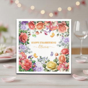 Elegant Colourful Floral 17th Birthday Party Napkin