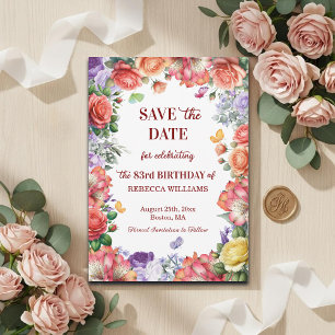 Elegant Colourful Floral 83rd Birthday Party Save The Date