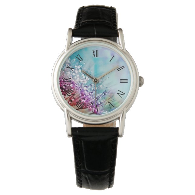 Elegant Colourful Floral and Dew Women's Watch (Front)