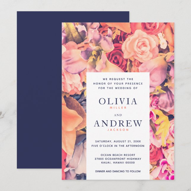 Elegant Colourful Floral Background Wedding Invitation (Front/Back)