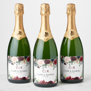 Elegant Colourful Floral Delight Wedding Sparkling Wine Label
