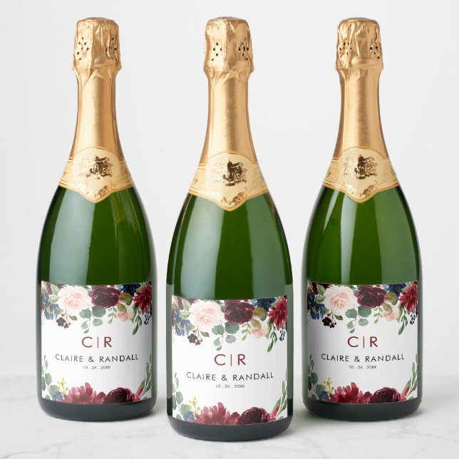 Elegant Colourful Floral Delight Wedding  Sparkling Wine Label (Bottles)