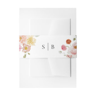 Elegant Colourful Floral Garden Monogram Wedding Invitation Belly Band