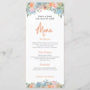 Elegant Colourful Floral Leaves Border Wedding Menu