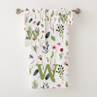 Elegant Colourful Floral Personalised Monogram Bath Towel Set