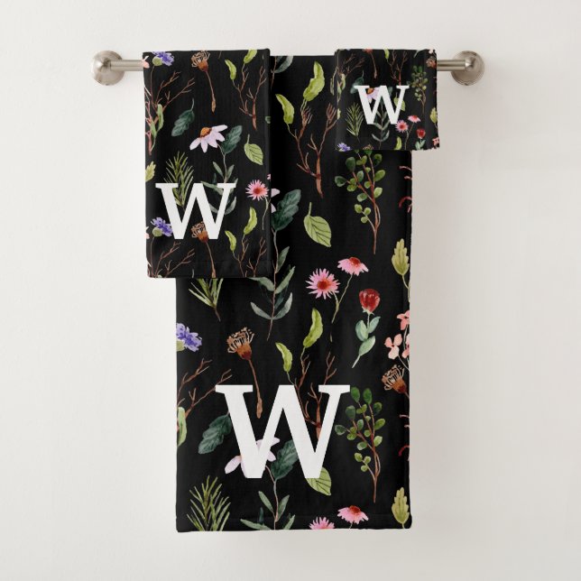 Elegant Colourful Floral Personalised Monogram Bath Towel Set (Insitu)