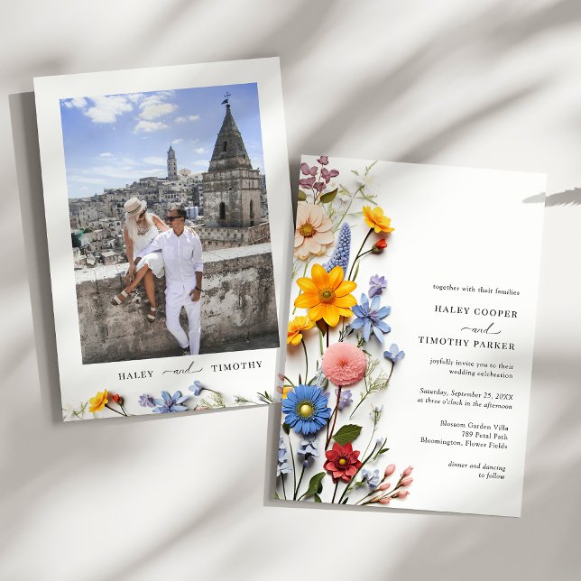 Elegant Colourful Floral Photo Wedding Invitation (Creator Uploaded)
