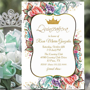 Elegant Colourful Floral Quinceañera Birthday Invitation