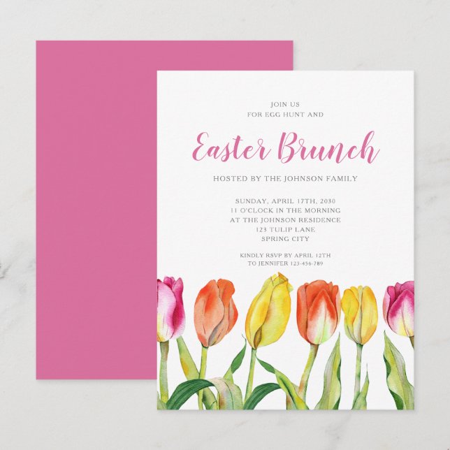 Elegant Colourful Floral Tulip Easter Brunch Invitation Postcard (Front/Back)