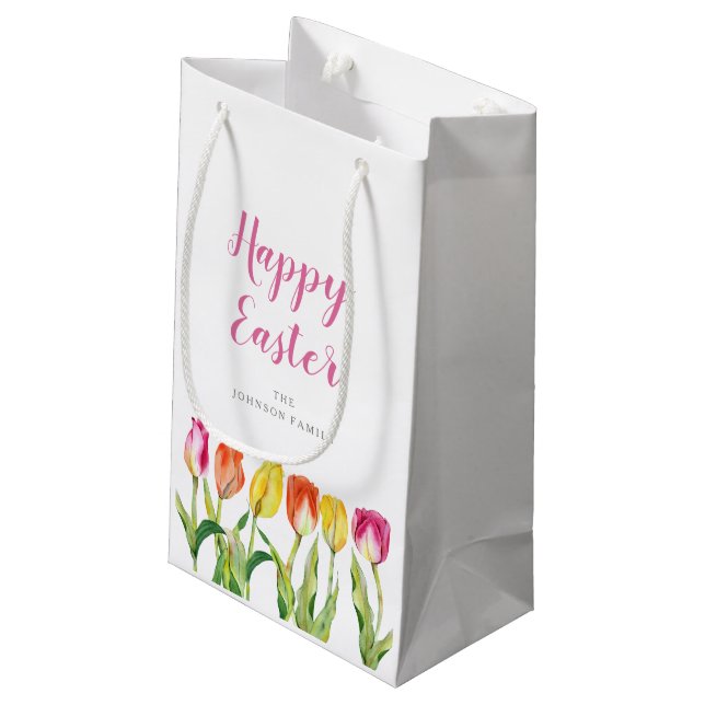 Elegant Colourful Floral Watercolor Tulips  Small Gift Bag (Back Angled)