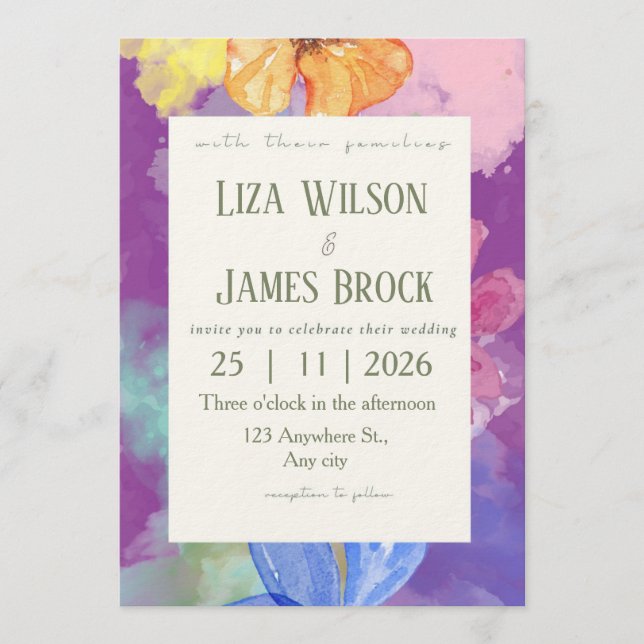 Elegant  Colourful Floral  Wedding  Invitation (Front)