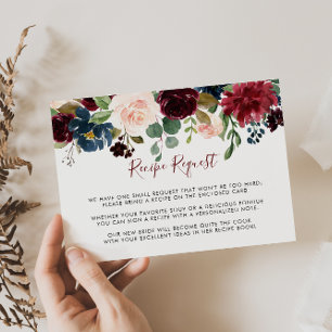Elegant Colourful Floral Wedding Recipe Request  Enclosure Card