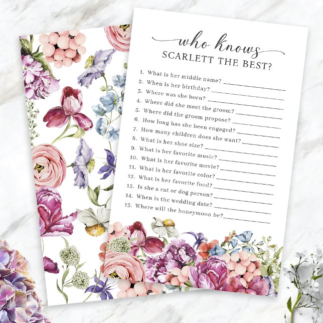 Elegant Colourful Floral Who Know Bride Game (Elegant Colorful Jewel Tone Floral Who Knows The Bride  Best Game by Painted Paperie
)