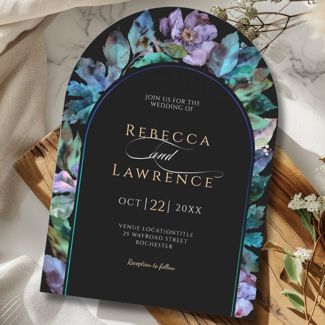 Elegant Colourful Florals Black arch Wedding Invitation (Creator Uploaded)
