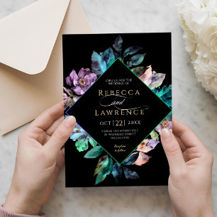 Elegant colourful florals black wedding  invitation