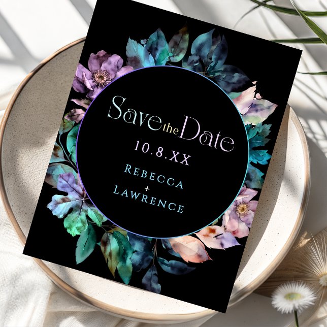 Elegant colourful florals black wedding  save the date (Creator Uploaded)