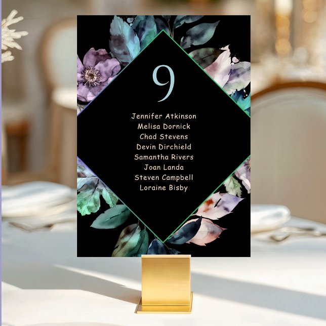 Elegant colourful florals black wedding seating  table number (Creator Uploaded)