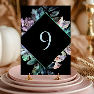 Elegant colourful florals black wedding  table number