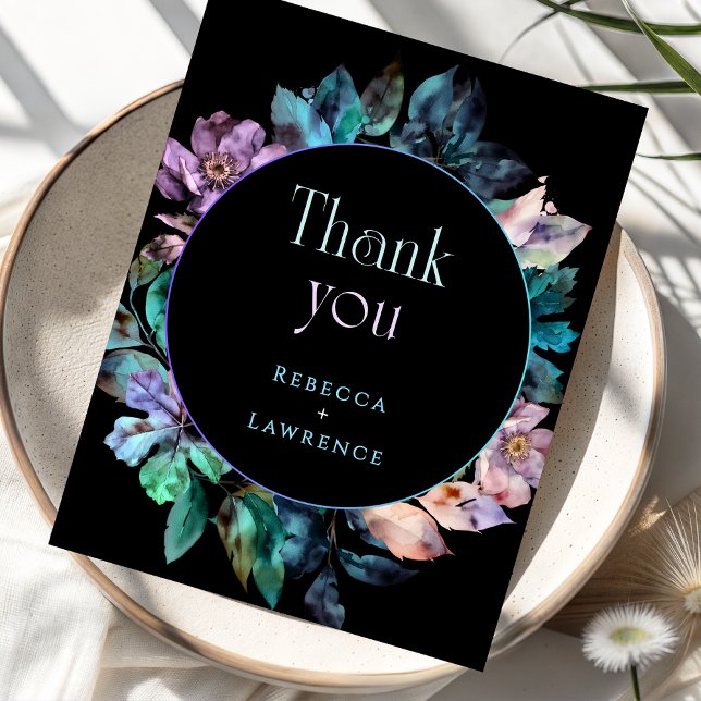 Elegant colourful florals black wedding  thank you card (Creator Uploaded)