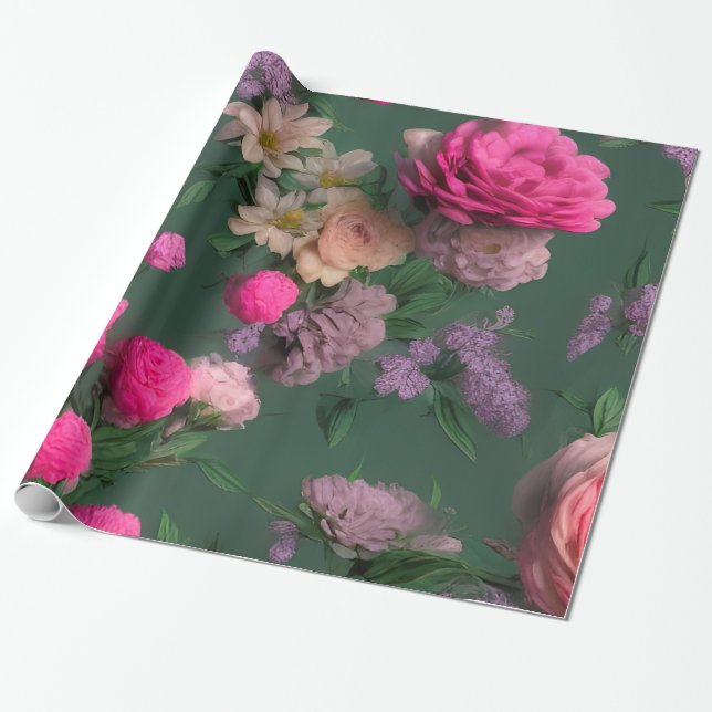 Elegant Colourful Florals Wrapping Paper (Unrolled)