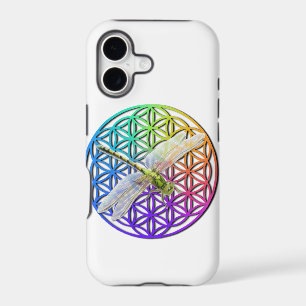 Elegant colourful flower of life dragonfly art