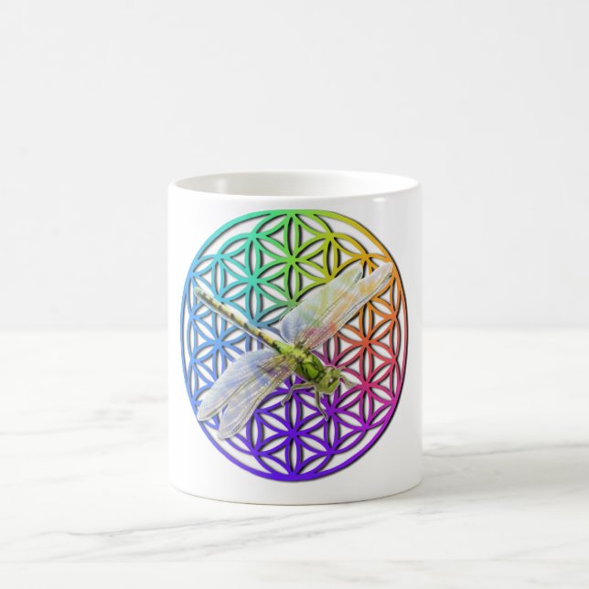 Elegant colourful flower of life dragonfly art coffee mug (Center)