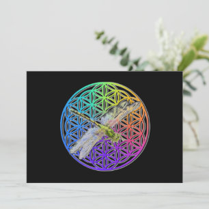 Elegant colourful flower of life dragonfly art invitation