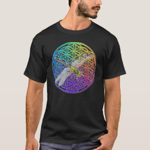 Elegant colourful flower of life dragonfly art T-Shirt