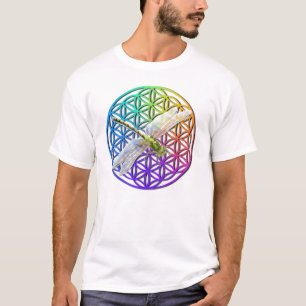 Elegant colourful flower of life dragonfly art T-Shirt