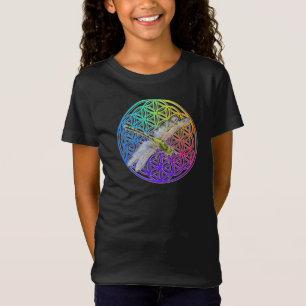Elegant colourful flower of life dragonfly art T-Shirt