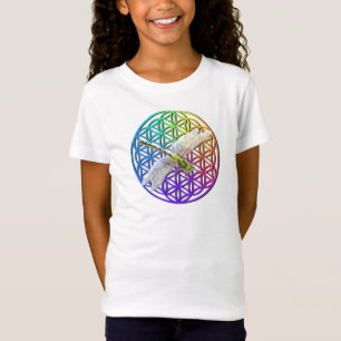 Elegant colourful flower of life dragonfly art T-Shirt