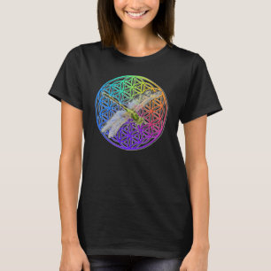 Elegant colourful flower of life dragonfly art T-Shirt