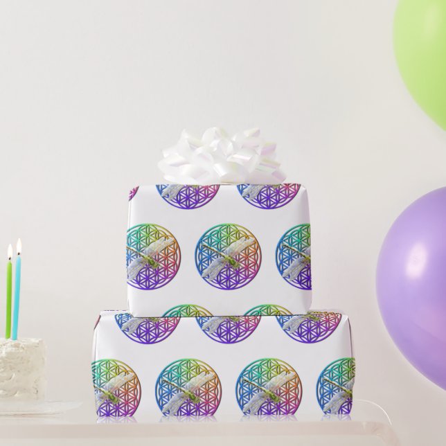 Elegant colourful flower of life dragonfly art wrapping paper (Party Gifts)