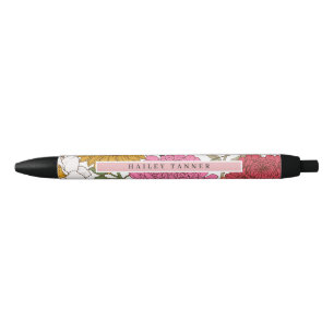 Elegant Colourful Flower Pattern Name  Black Ink Pen