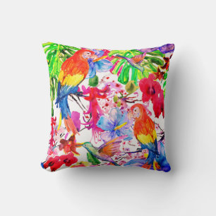Elegant Colourful Flowers And Parrot Bird Cushion