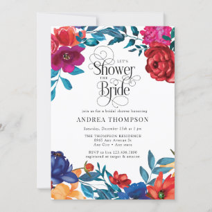 Elegant Colourful Flowers   Greenery Bridal Shower Invitation