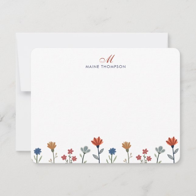 Elegant Colourful Flowers Script Monogram Stripes Card (Front)