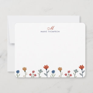 Elegant Colourful Flowers Script Monogram Stripes Card