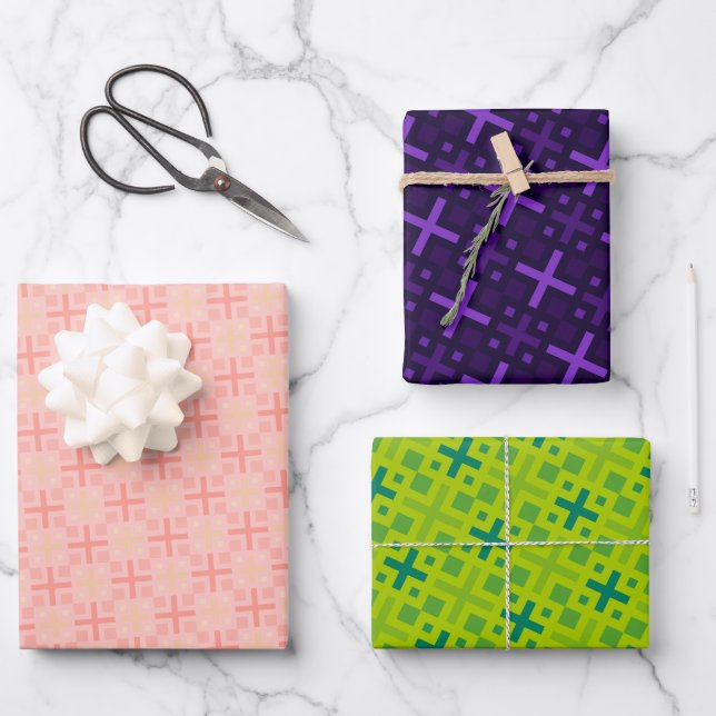 Elegant Colourful Geometric Cross Rectangle Patter Wrapping Paper Sheet (Front)