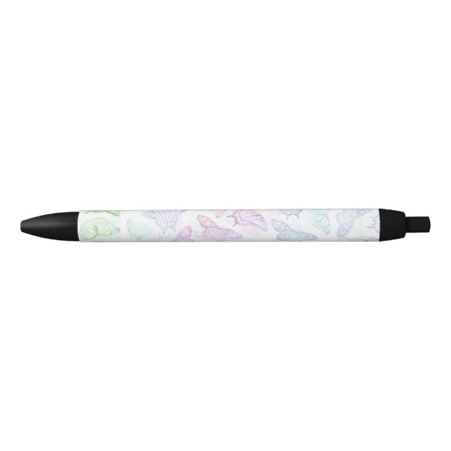 Elegant Colourful Glitter Butterfly Design Black Ink Pen (Front)