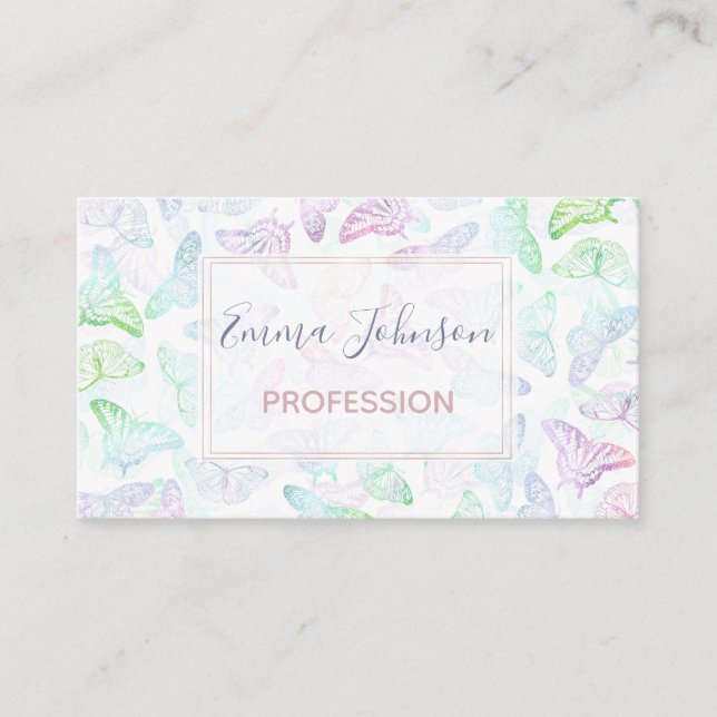 Elegant Colourful Glitter Butterfly Design Business Card (Front)