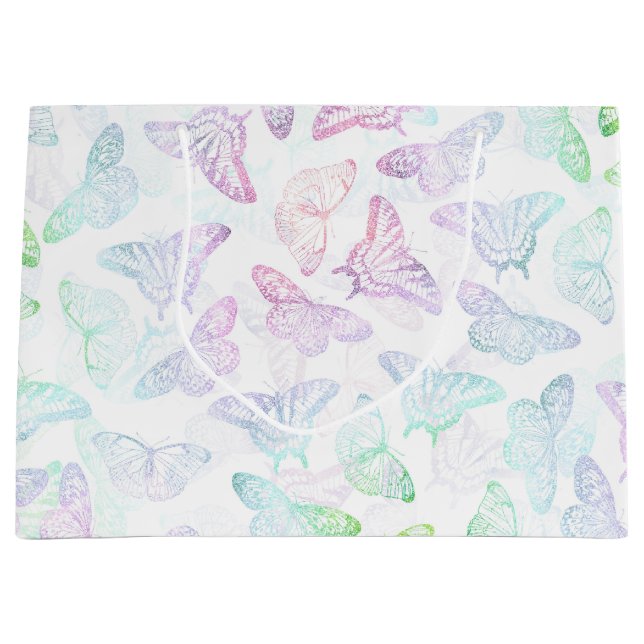 Elegant Colourful Glitter Butterfly Design Large Gift Bag (Front)